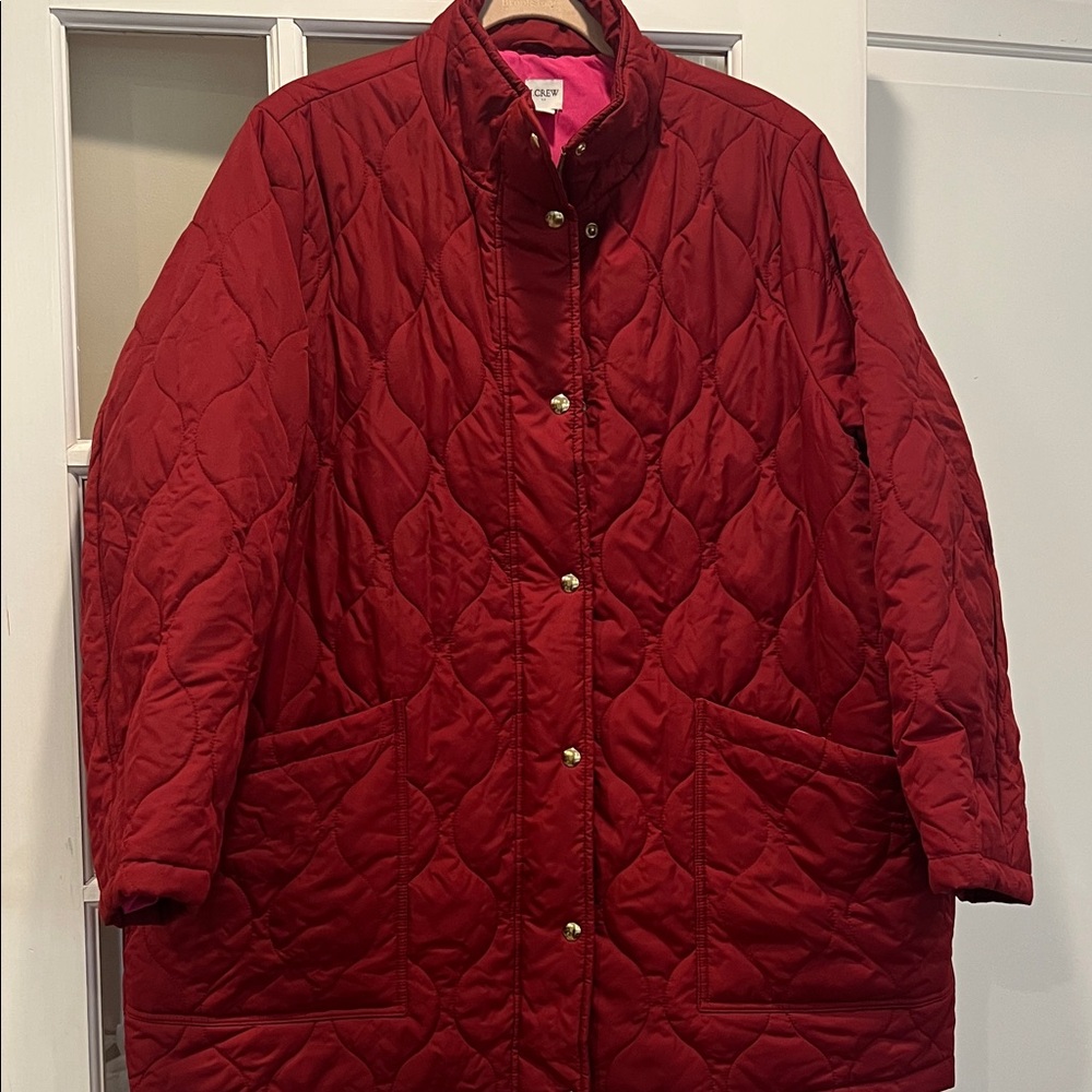 J. Crew Women's Deep Red Quilted Puffer Jacket